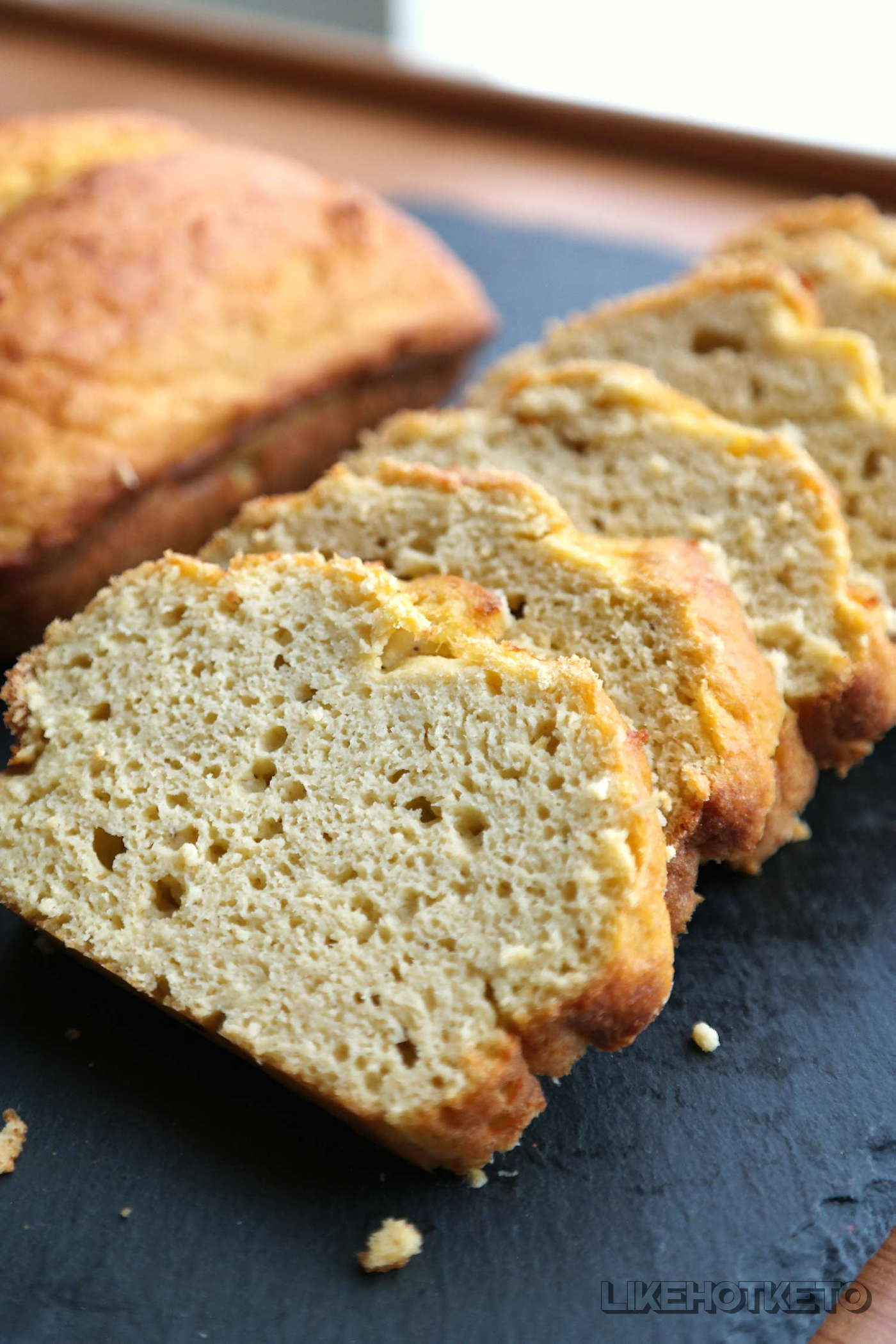 Slices of low-carb flourless gluten-free bread.
