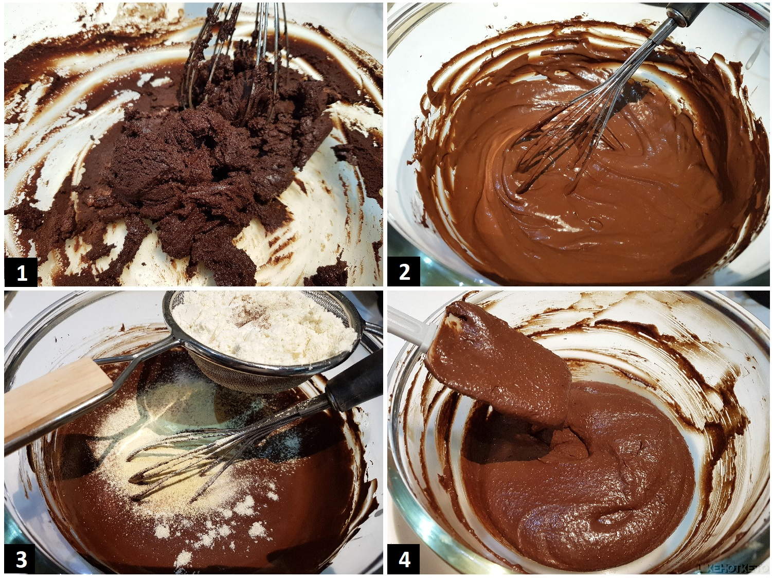 Step by step for the low-carb chocolate cupcakes batter.