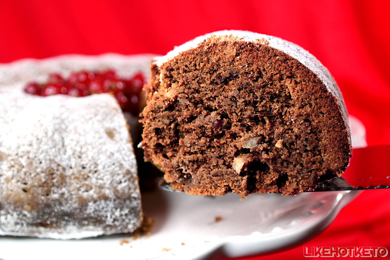 A slice of keto Christmas gingerbread and walnut rum cake.