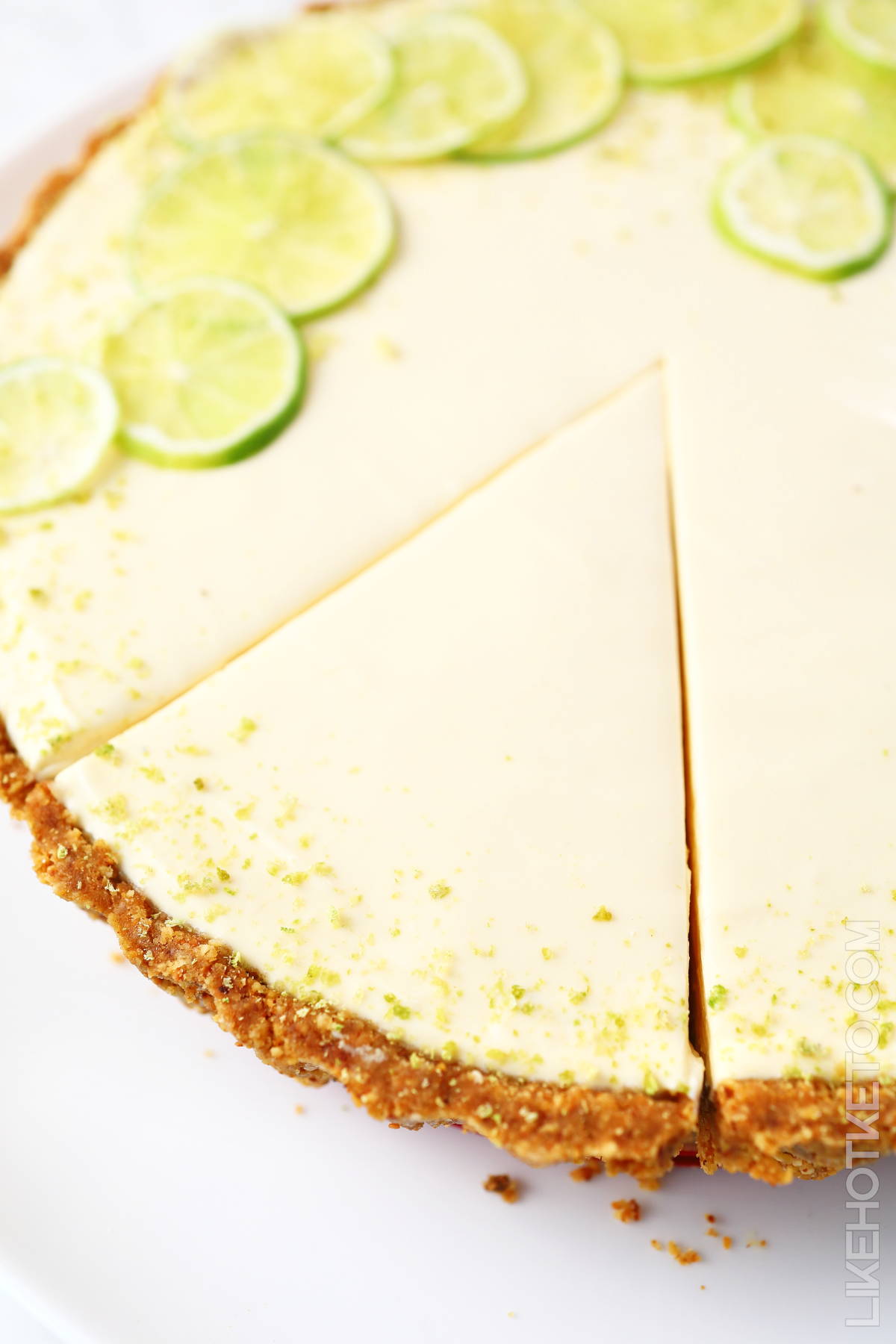 Key lime pie cheesecake with almond flour Graham cracker crust.