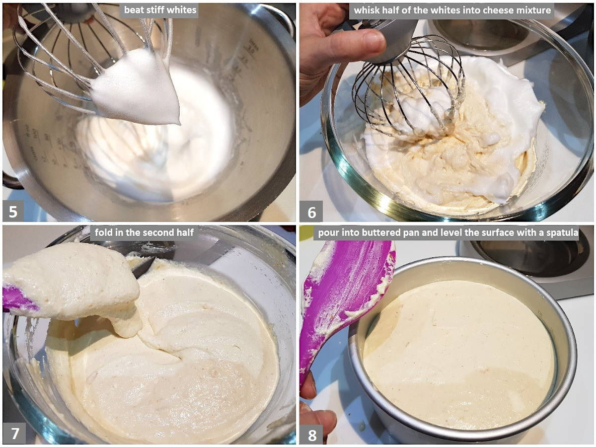 How to fold the egg whites into the keto Polish cheesecake mixture.