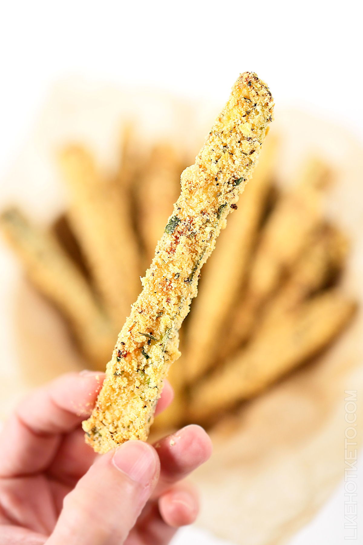 A golden crisp zucchini fry with low-carb panko and Parmesan breading.