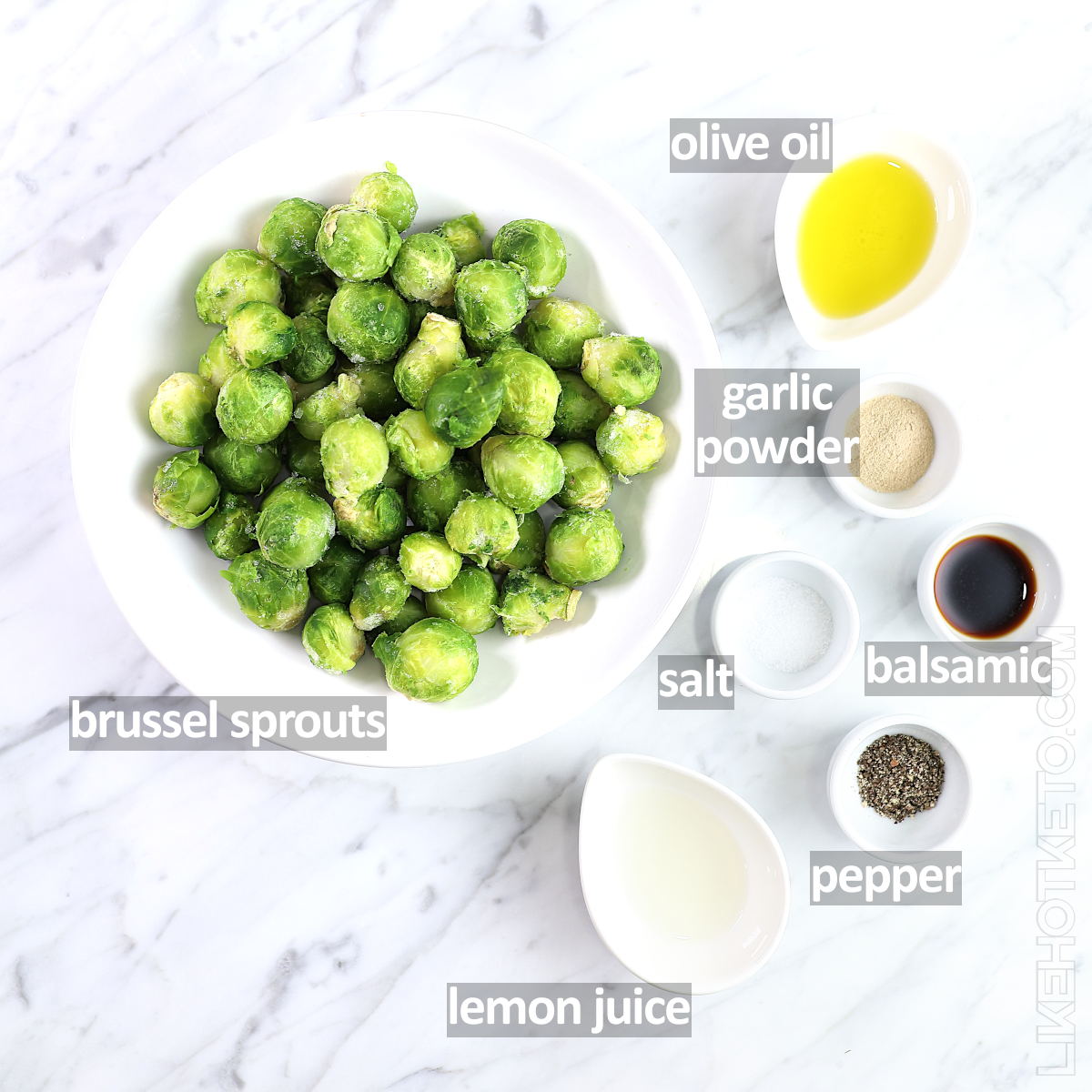labeled ingredients for air fryer frozen Brussel sprouts.