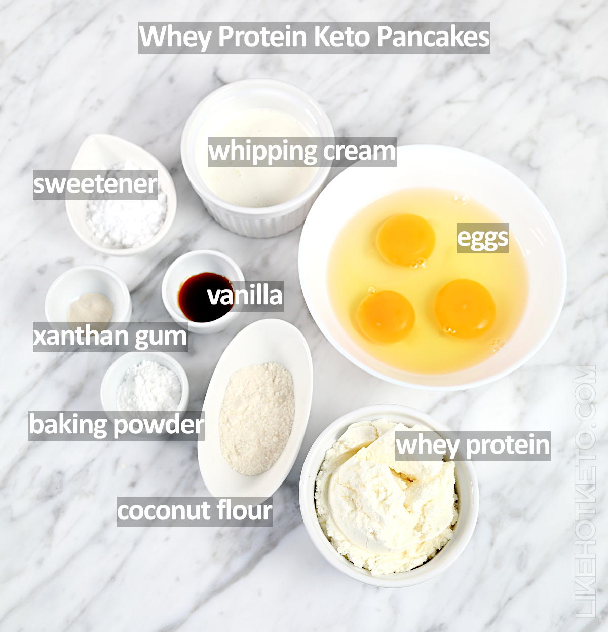 Ingredients to make the keto whey protein pancake recipe..