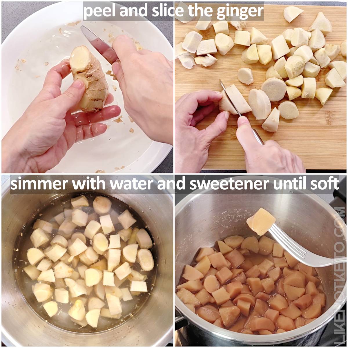 Making preserved ginger without sugar, step by step.