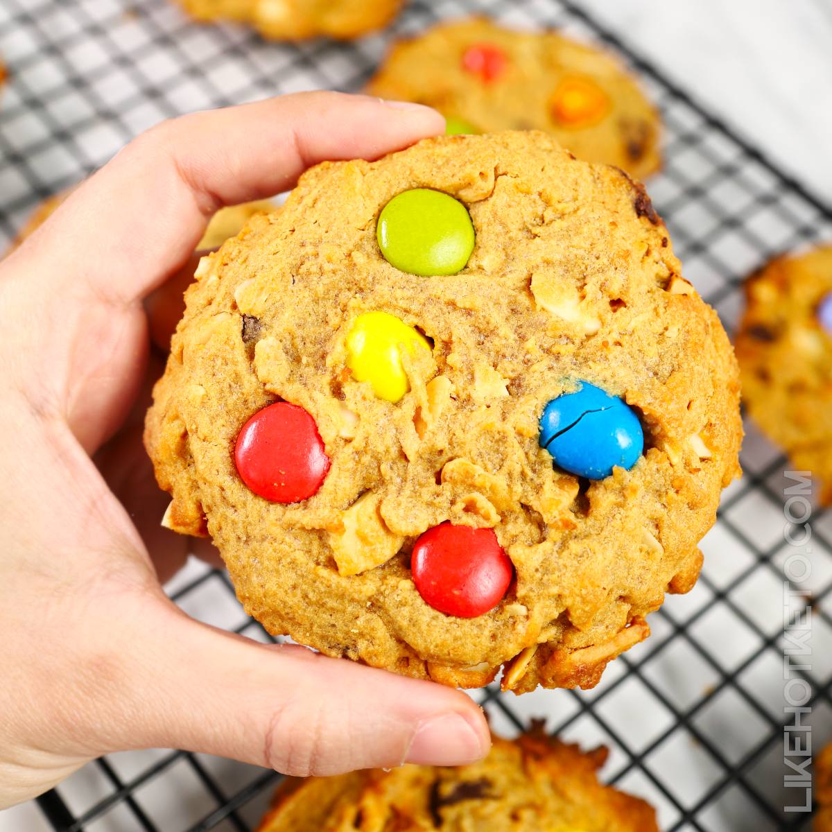 Colorful M&M's keto cookie.