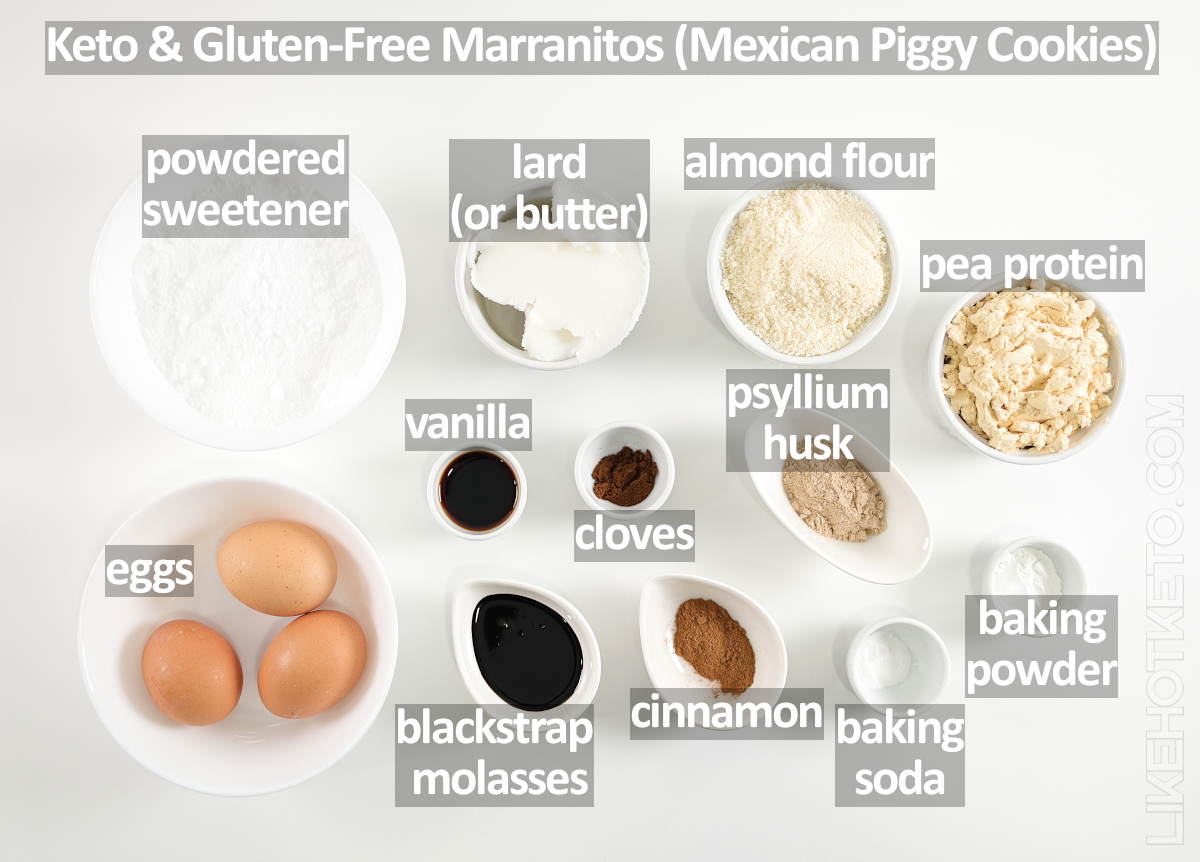 Gathered ingredients for keto marranitos cookies recipe.
