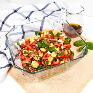 Lupini bean salad with tomatoes and peppers.